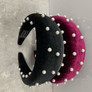 Puffy Velvet Black and Magenta Pearl Headband